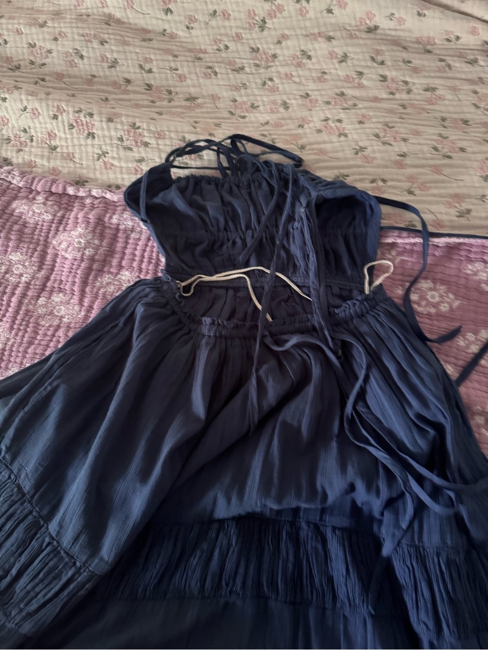 Dark Blue Tiered Maxi Dress with Spaghetti Straps - Picture 4 of 6